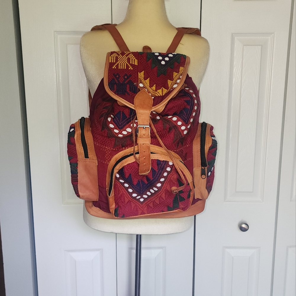 Boho Backpack Red Multi Color